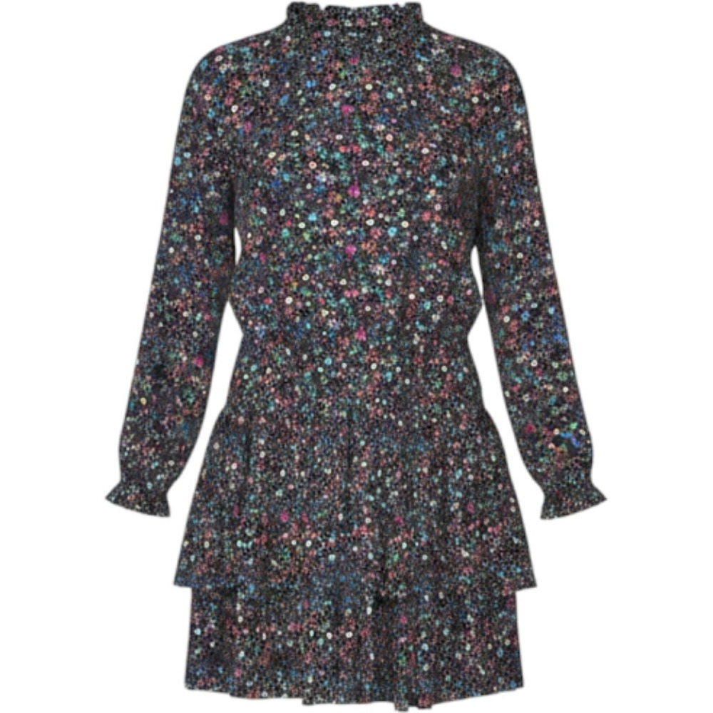 Current Air Multi Color Star Print Pleated Tiered Mini Dress Black Large 1990084